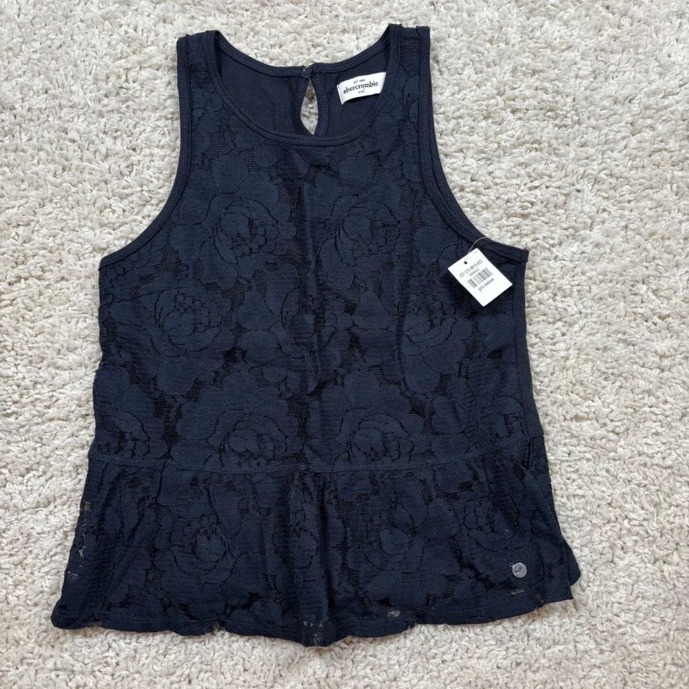 Abercrombie Kids Girls‎ Navy Floral Lace Peplum Tank Top Sleeveless Medium M